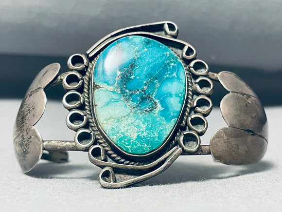 Aqua Turquoise Vintage Native American Navajo Sterling Silver Bracelet Cuff Old-Nativo Arts