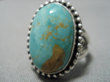 Superior Vintage Native American Navajo Domed Royston Turquoise Sterling Silver Ring-Nativo Arts