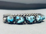 Very Rare Apache Turquoise Vintage Native American Navajo Heavy Coil Sterling Silver Bracelet-Nativo Arts