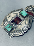 One Of The Best Vintage Native American Navajo Hand Tooled Sterling Silver Turquoise Concho Belt-Nativo Arts