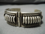 Amazing Tom Curtis Vintage Native American Navajo Hinged Station Sterling Silver Bracelet-Nativo Arts