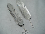 Longest 4' Long Native American Navajo Royston Turquoise Sterling Silver Feather Earrings-Nativo Arts