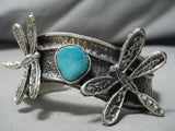 Detailed!! Navajo Turquoise Dragonfly Sterling Silver Native American Bracelet-Nativo Arts