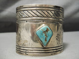 So Wide Vintage Native American Navajo Hand Wrought Sterling Silver Turquoise Bracelet Old-Nativo Arts
