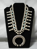 Important Vintage Native American Navajo Gene Turquoise Sterling Silver Squash Blossom Necklace-Nativo Arts