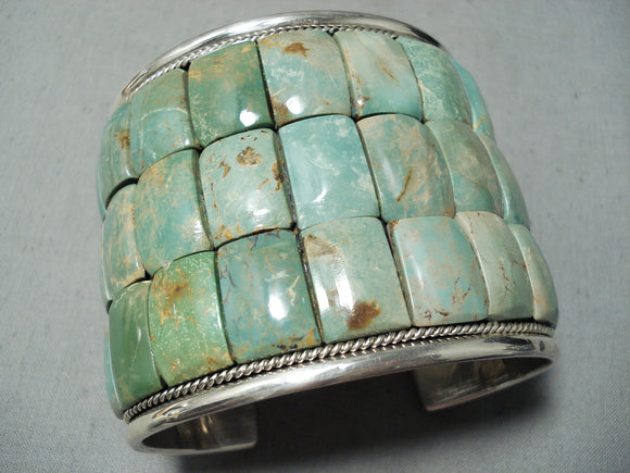 Native American Enormous Heavy Green Turquoise Sterling Silver Bracelet Cuff-Nativo Arts