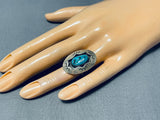 Beautiful Vintage Native American Navajo Morenci Turquoise Sterling Silver Shadowbox Ring-Nativo Arts