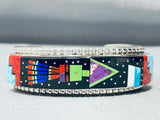 One Of The Best Native American Navajo Gaspeite Turquoise Inlay Sterling Silver Bracelet-Nativo Arts