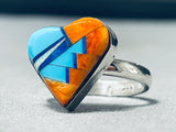 Be My Valentine Native American Navajo Turquoise Spiny Oyster Sterling Silver Heart Ring-Nativo Arts