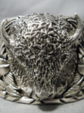 Very Heavy Native American Navajo Turquoise Buffalo Sterling Silver Bracelet- 200 Grams-Nativo Arts