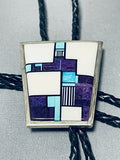 Native American Most Unique Vintage Navajo Charoite Inlay Sterling Silver Bolo Tie-Nativo Arts