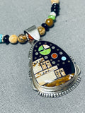 Extremely Rare Yazzie Pueblo Inlay Native American Navajo Turquoise Sterling Silver Necklace-Nativo Arts