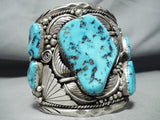 One Of Biggest Best Vintage Native American Navajo Men's Turquoise Sterling Silver Bracelet-Nativo Arts