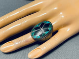Native American One Of Best Early Thicker Vintage Navajo Turquoise Inlay Sterling Silver Ring-Nativo Arts