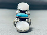 Amazing Native American Navajo Vintage Blue Gem Turquoise Mother Of Pearl Sterling Silver Ring-Nativo Arts