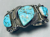 Museum Vintage Native American Navajo Morenci Turquoise Sterling Silver Leaf Bracelet-Nativo Arts