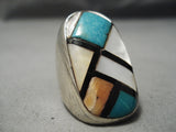 Quality Vintage Native American Navajo Cherckerboard Turquoise Sterling Silver Ring-Nativo Arts