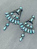 Important Vintage Native American Zuni Signed Blue Gem Turquoise Sterling Silver Earrings-Nativo Arts