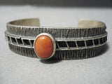 Important Navajo Domed Coral Sterling Silver Native American Bracelet-Nativo Arts