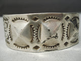 Earlier 1900's Vintage Native American Navajo Big Shell Sterling Silver Repoussed Bracelet Old-Nativo Arts