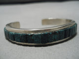 Heavy Sturdy Vintage Native American Navajo Green Turquoise Sterling Silver Bracelet Cuff Old-Nativo Arts