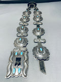 Authentic Hand Tooled Vintage Native American Navajo Sterling Silver Turquoise Concho Belt-Nativo Arts