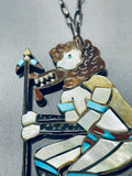 Important Big Vintage Native American Navajo Turquoise Ceremoy Dancer Sterling Silver Necklace-Nativo Arts