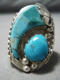 Superior Vintage Navajo Huge Turquoise Sterling Silver Native American Ring-Nativo Arts