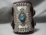 Huge Detailed Vintage Native American Navajo Deep Blue Turquoise Sterling Silver Ketoh Bracelet-Nativo Arts