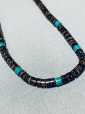 Native American Awesome Vintage Santo Domingo Turquoise Dark Brown Heishi Necklace-Nativo Arts