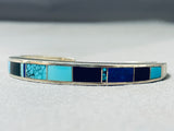 Important Ray Tracey Vintage Native American Navajo Turquoise Inlay Sterling Silver Bracelet-Nativo Arts