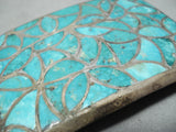 Early Vintage Native American Zuni Turquoise Inlay Sterling Silver Buckle Old-Nativo Arts