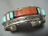 Martin And Esther Panteah Turquoise Coral Sterling Silver Native American Zuni Bracelet-Nativo Arts
