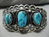 Wow Detailed!! Vintage Native American Navajo Old Kingman Turquoise Sterling Silver Bracelet-Nativo Arts