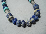 Authentic Vintage Native American Navajo Thomas Singer Turquoise Lapis Sterling Silver Necklace-Nativo Arts