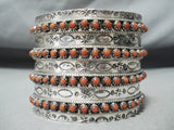 Superior Zuni Native American Coral Sterling Silver Huge Bracelet-Nativo Arts