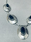 Incredible Vintage Native American Navajo Domed Jet Sterling Silver Necklace-Nativo Arts