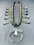 Native American 312 Gram Vintage Navajo Inlay Turquoise Sterling Silver Squash Blossom Necklace-Nativo Arts