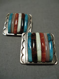 Native American Important Vintage Carlos Eagle Turquoise Sterling Silver Earrings Old-Nativo Arts