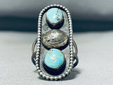 Incredible Vintage Native American Navajo Blue Gem Turquoise Sterling Silver Ring-Nativo Arts