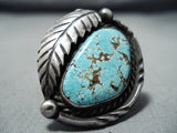 Superb Vintage Native American Navajo #8 Turquoise Mine Sterling Silver Ring Old-Nativo Arts