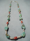 Native American Incredible Santo Domingo Royston Turquoise Coral Sterling Silver Necklace-Nativo Arts