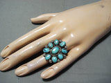 Marvelous Vintage Native American Navajo Old Kingman Turquoise Cluster Sterling Silver Ring-Nativo Arts