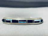 Impressive Native American Navajo Signed Inlay Synthetic Opal Jet Sterling Silver Bracelet-Nativo Arts