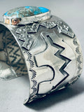 Superb San Felipe Old Kingman Turquoise Sterling Silver Bear Bracelet-Nativo Arts