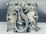 Huge Gecko Navajo Native American Sterling Silver Wide Bracelet Cuff-Nativo Arts