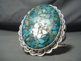 One Of The Biggest Native American Turquoise Inlay Sterling Silver Bracelet-Nativo Arts