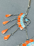 Glorious Vintage Native American Zuni Turquoise Sunface Sterling Silver Necklace-Nativo Arts