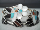 Detailed Intricate Vintage Native American Zuni Hummingbird Turquoise Sterling Silver Bracelet-Nativo Arts