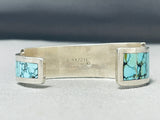 Stunning Vintage Native American Navajo Blue Diamond Turquoise Sterling Silver Bracelet Signed-Nativo Arts